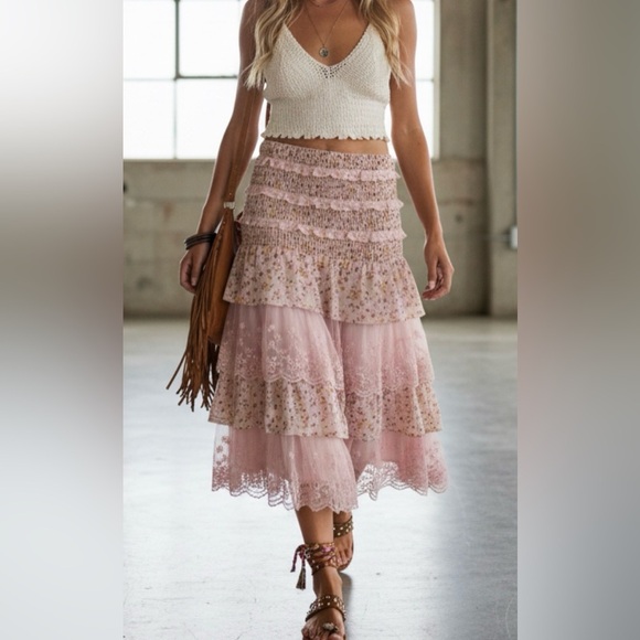 NWT Listicle Floral and Lace Boho Convertible Smocked Dress or Midi Skirt - Picture 6 of 10